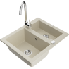 Mexen Carlos évier en granit 1,5 bac avec robinet de cuisine Telma, beige - 6518-69-670200-00