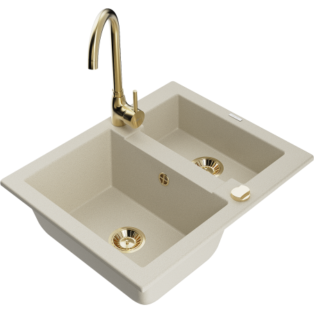 Mexen Carlos évier en granit 1,5 cuve avec robinet de cuisine Telma, beige - 6518-69-670200-50