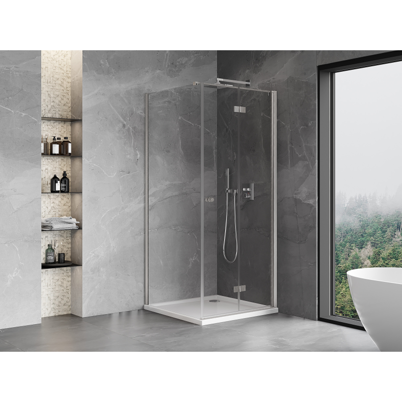 Mexen Mist-F cabine de douche pliante droite 95 x 95 cm, transparent, nickel brossé - 8A6T-095-095-97-00-P
