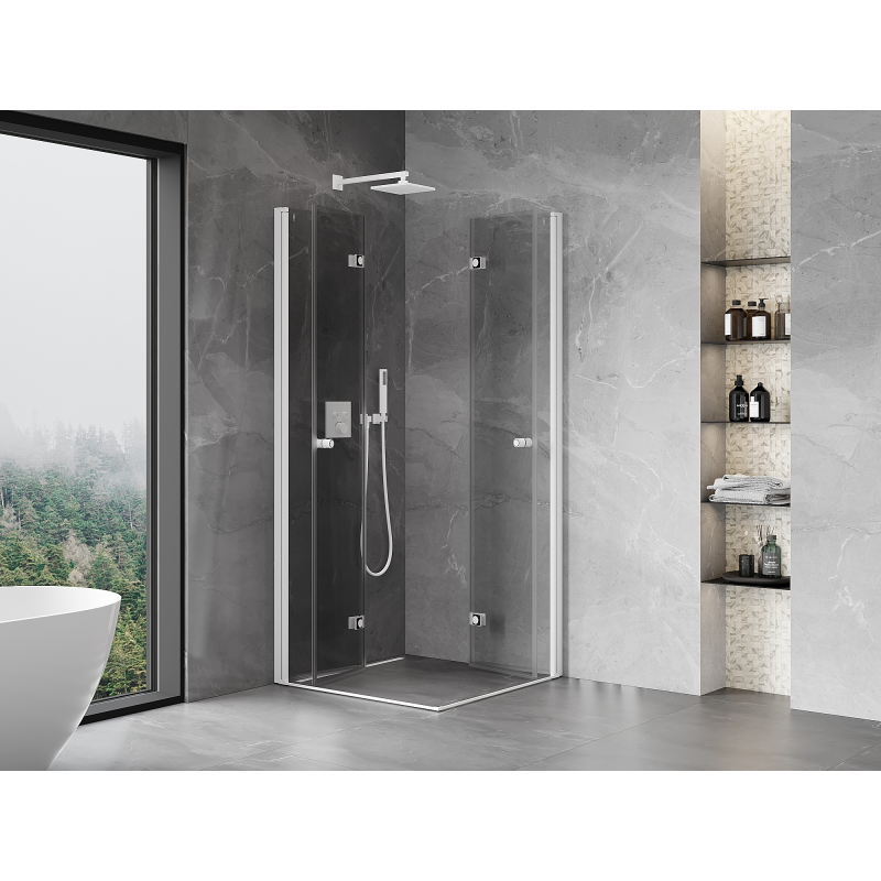 Mexen Mist-F Duo cabine de douche pliante 75 x 75 cm, transparent, blanc - 8A6-075L-075P-20-00