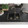 Mexen Carlos évier en granit 1,5 cuves avec robinet de cuisine Telma, noir/métallique argent - 6518-73-670200-50