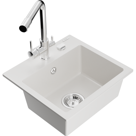 Mexen Milo évier en granit à 1 bac avec mitigeur de cuisine Duero, blanc - 6505-20-671600-00