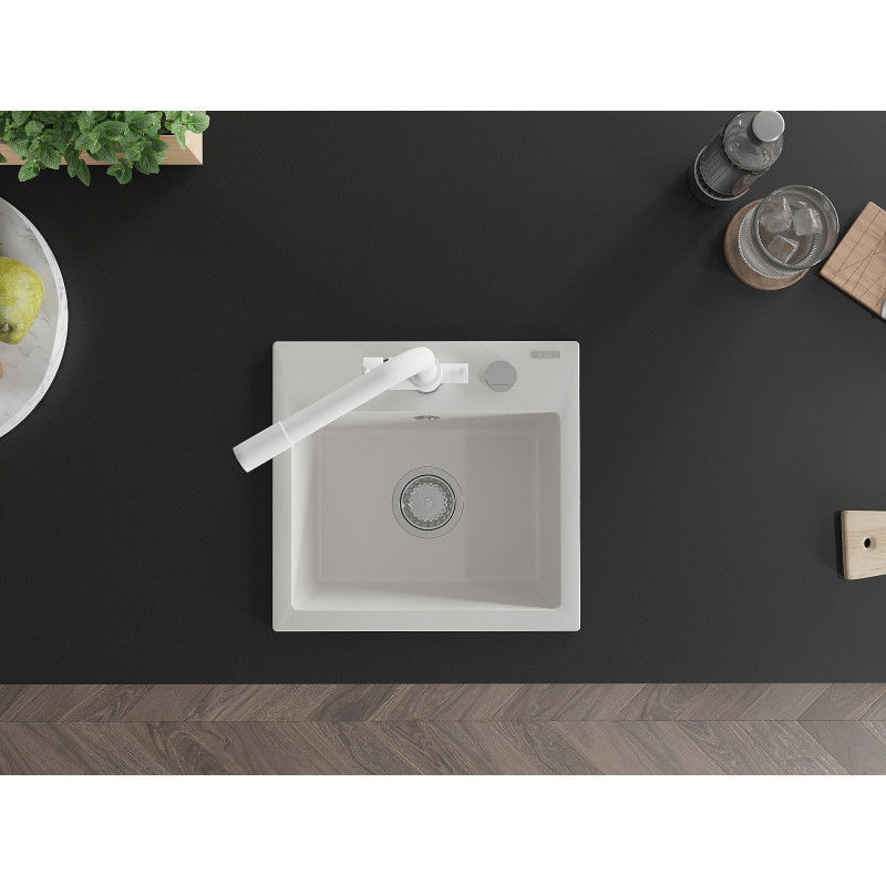 Mexen Milo évier en granit 1-bac avec robinet de cuisine Duero, blanc - 6505-20-671600-20