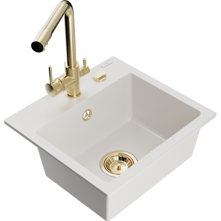 Mexen Milo évier en granit 1 bac avec robinet de cuisine Duero, blanc - 6505-20-671600-50