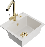 Mexen Milo évier granit 1 bac avec robinet de cuisine Duero, blanc - 6505-20-671600-50