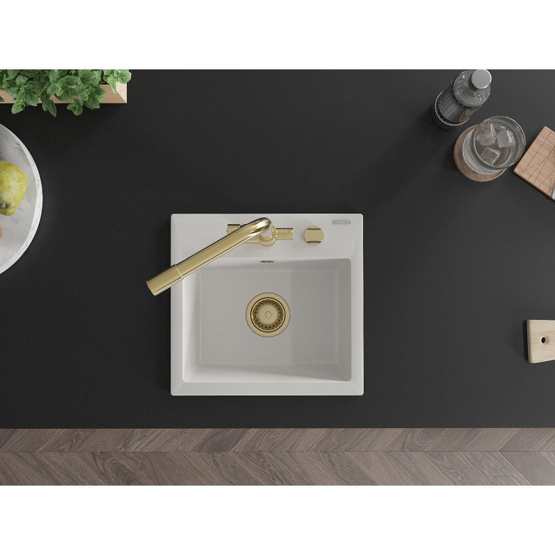 Mexen Milo évier en granit 1 bac avec robinet de cuisine Duero, blanc - 6505-20-671600-50