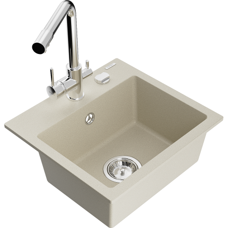 Mexen Milo évier en granit 1-bassin avec mitigeur de cuisine Duero, beige - 6505-69-671600-00