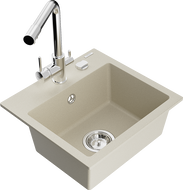 Mexen Milo évier en granit à 1 bac avec robinet de cuisine Duero, beige - 6505-69-671600-00