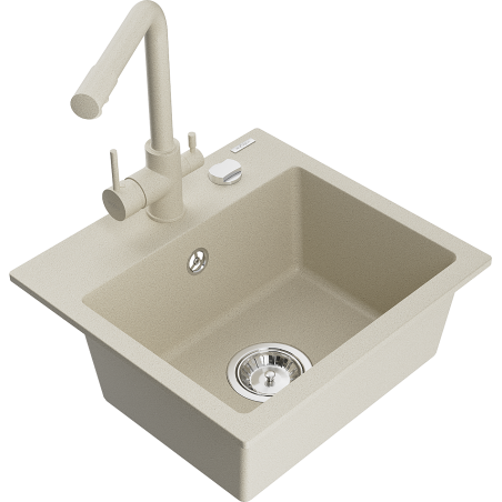 Mexen Milo évier en granit à 1 bac avec robinet de cuisine Duero, beige - 6505-69-671600-69