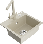 Mexen Milo évier en granit 1 bac avec robinet de cuisine Duero, beige - 6505-69-671600-69