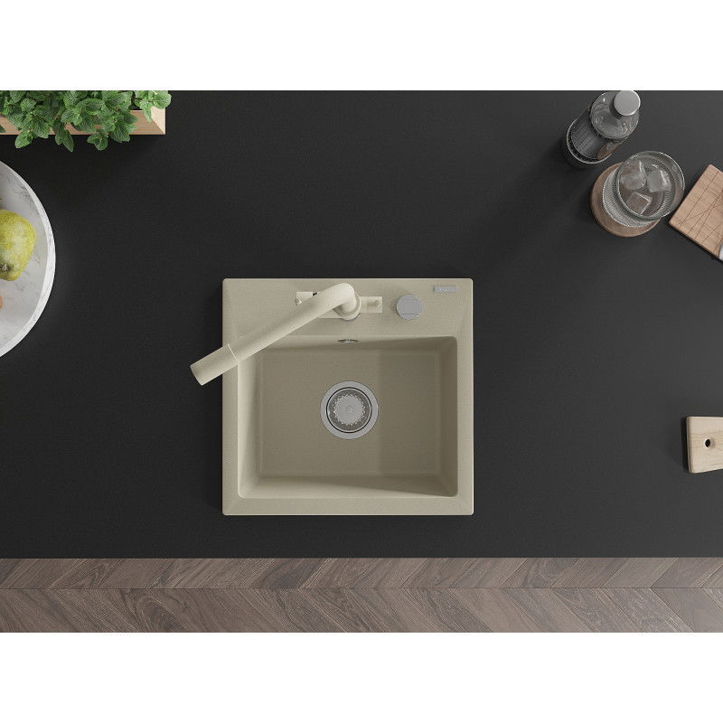 Mexen Milo évier de cuisine en granit 1 bac avec mitigeur Duero, beige - 6505-69-671600-69