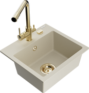 Mexen Milo évier en granit à 1 bac avec robinet de cuisine Duero, beige - 6505-69-671600-50