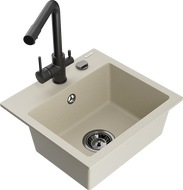 Mexen Milo évier en granit 1 bac avec robinet de cuisine Duero, beige - 6505-69-671600-70