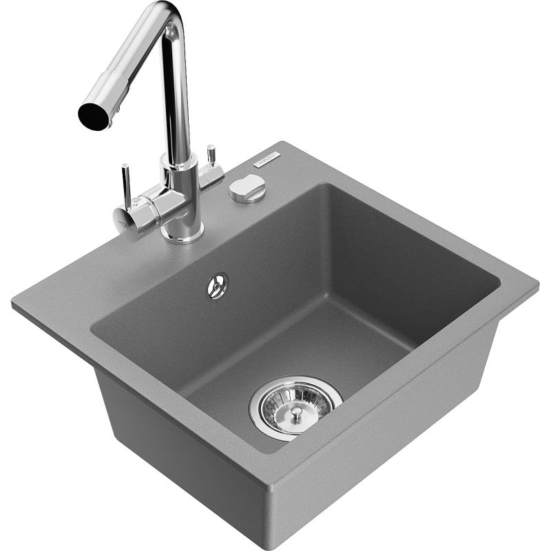 Mexen Milo évier de cuisine en granit 1 bac avec robinet Duero, gris - 6505-71-671600-00