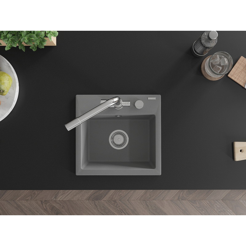 Mexen Milo évier en granit 1 bac avec robinet de cuisine Duero, gris - 6505-71-671600-00