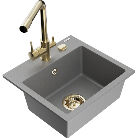 Mexen Milo évier en granit 1 bac avec robinet de cuisine Duero, gris - 6505-71-671600-50