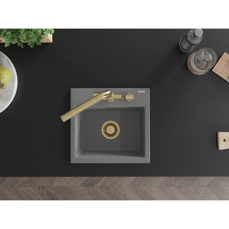 Mexen Milo évier en granit 1 bac avec mitigeur de cuisine Duero, gris - 6505-71-671600-50