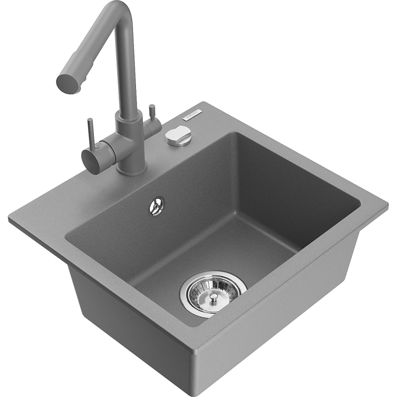 Mexen Milo évier granit 1 bac avec robinet cuisine Duero, gris - 6505-71-671600-71