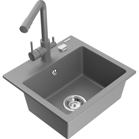 Mexen Milo évier en granit 1 bac avec robinet de cuisine Duero, gris - 6505-71-671600-71