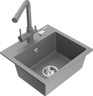 Mexen Milo évier granit 1 bac avec robinet cuisine Duero, gris - 6505-71-671600-71