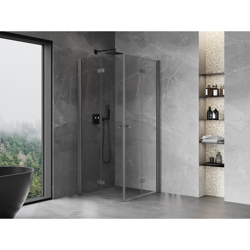 Mexen Mist-F Cabine de douche pliante Duo 105 x 105 cm, transparent, gris fusil brossé - 8A6-105L-105P-66-00