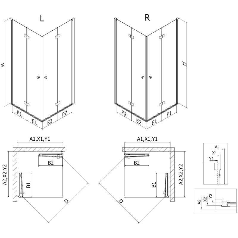 Mexen Mist-F Duo cabine de douche pliante droite 105 x 120 cm, transparent, gris canon brossé - 8A6-105L-120P-66-00