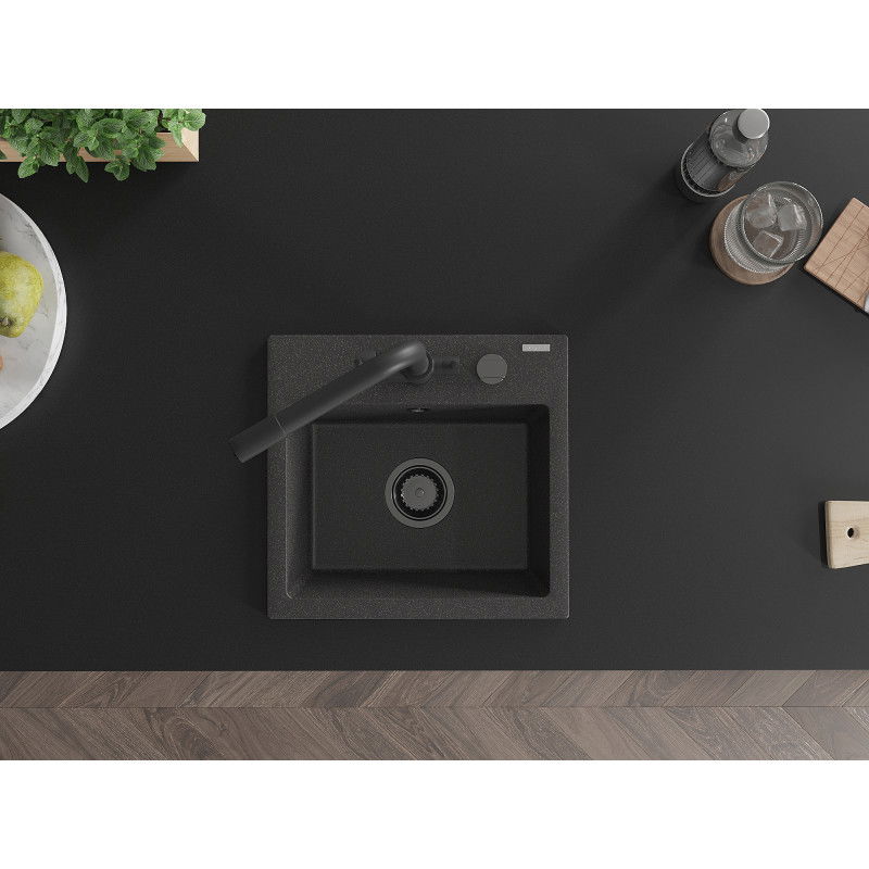 Mexen Milo évier en granit 1 bac avec robinet de cuisine Duero, noir moucheté - 6505-76-671600-70-B