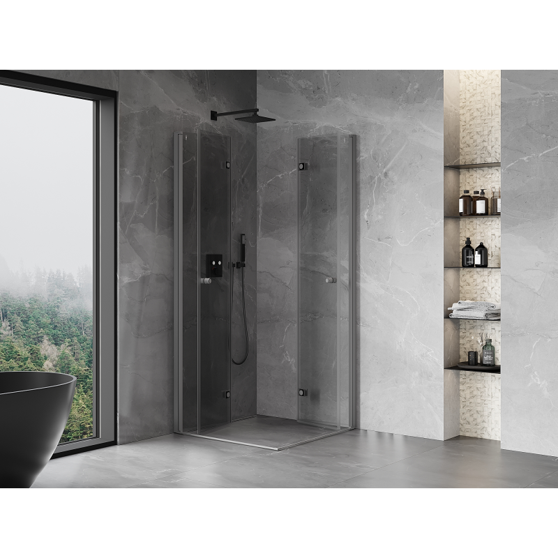 Mexen Mist-F Duo cabine de douche pliante 110 x 110 cm, transparent, métal canon - 8A6-110L-110P-95-00