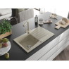 Mexen Cesar évier en granit 1 bac avec égouttoir et robinet de cuisine Duero, beige - 6514-69-671600-69