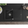 Mexen Cesar évier en granit 1 bac avec égouttoir et robinet de cuisine Duero, noir/métallique argenté - 6514-73-671600-70