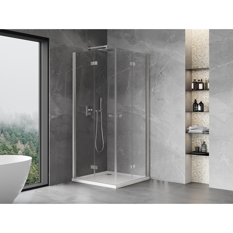 Mexen Mist-F Duo cabine de douche pliante 90 x 90 cm, transparent, nickel brossé - 8A6-090L-090P-97-00