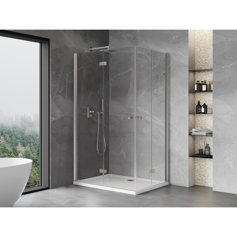 Mexen Mist-F Cabine de douche pliante gauche Duo 110 x 90 cm, transparent, nickel brossé - 8A6-110L-090P-97-00