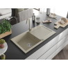 Mexen Leo Évier de cuisine en granit 1 bac avec égouttoir et robinet Telma, beige - 6501-69-670200-69