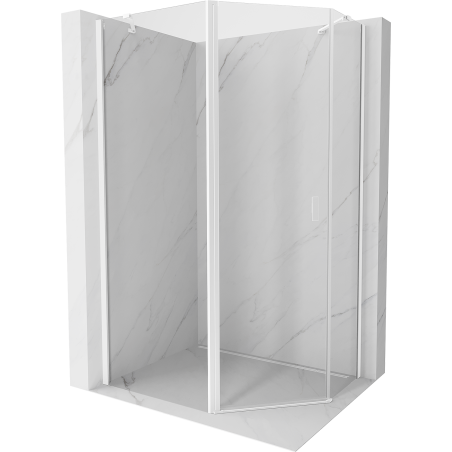 Mexen Mist cabine de douche pentagonale asymétrique pivotante 90 x 80 cm, transparente, blanche - 8A8-090-080-20-00