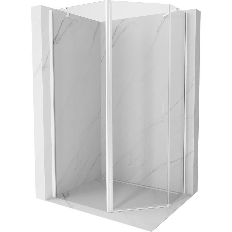 Mexen Mist cabine de douche pentagonale asymétrique pivotante 100 x 80 cm, transparente, blanche - 8A8-100-080-20-00