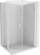 Mexen Mist cabine de douche pentagonale asymétrique à porte pivotante 80 x 90 cm, transparente, blanche - 8A8-080-090-20-00