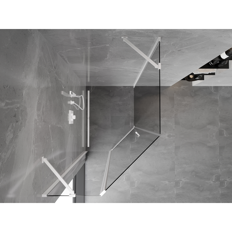 Mexen Mist cabine de douche pentagonale asymétrique à porte pivotante 80 x 90 cm, transparente, blanche - 8A8-080-090-20-00
