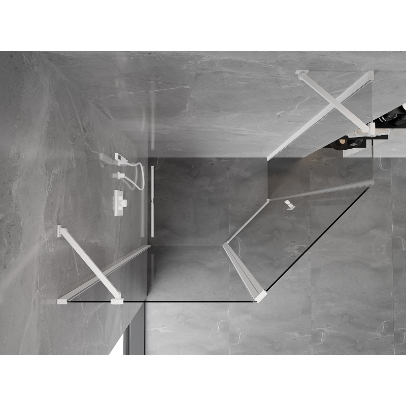 Mexen Mist cabine de douche pentagonale asymétrique pivotante 100 x 90 cm, transparent, blanc - 8A8-100-090-20-00