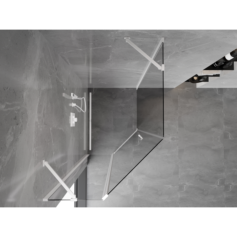 Mexen Mist cabine de douche pentagonale asymétrique pivotante 80 x 100 cm, transparent, blanc - 8A8-080-100-20-00