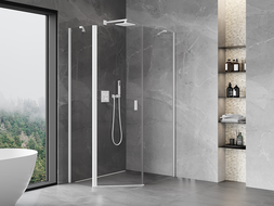 Mexen Mist cabine de douche pentagonale asymétrique pivotante 90 x 100 cm, transparent, blanche - 8A8-090-100-20-00