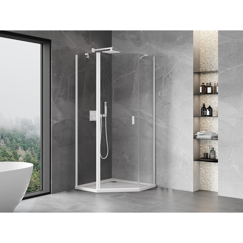 Mexen Mist cabine de douche pentagonale pivotante 100 x 100 cm, transparent, blanc - 8A8-100-100-20-00