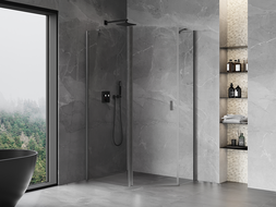 Mexen Mist cabine de douche pentagonale asymétrique à porte battante 100 x 80 cm transparent gris canon brossé