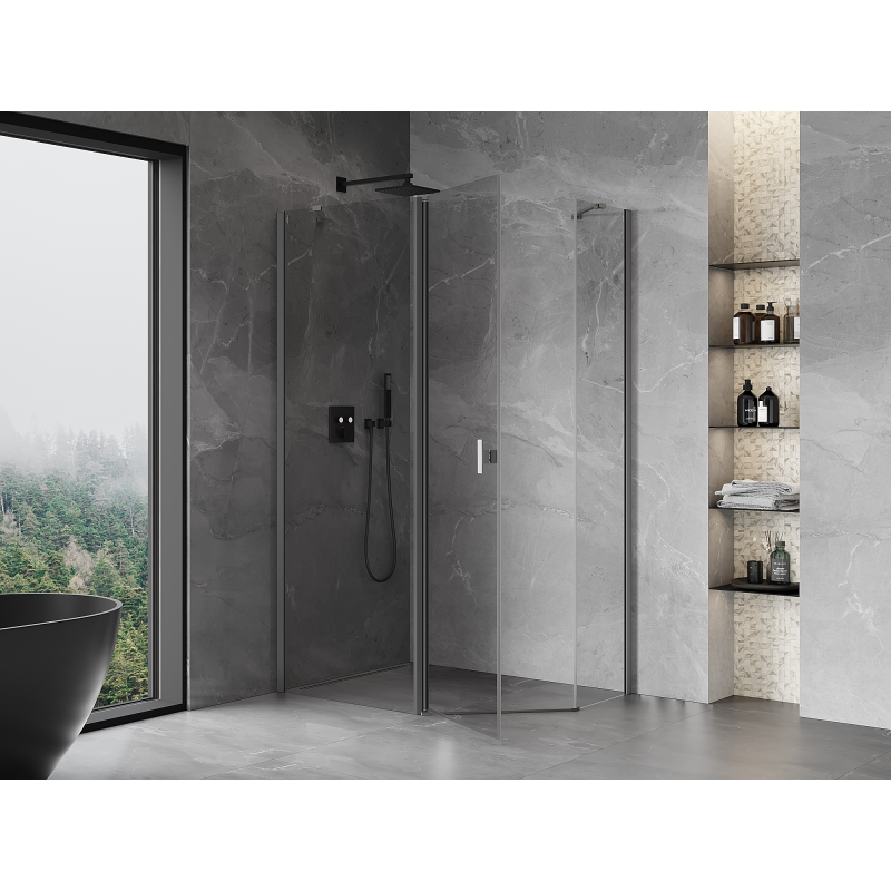 Mexen Mist cabine de douche pentagonale asymétrique pivotante 100 x 80 cm, transparent, gun metal - 8A8-100-080-95-00