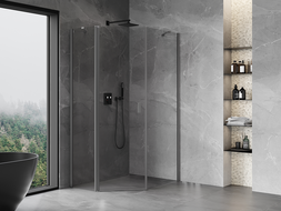 Mexen Mist cabine de douche pentagonale asymétrique pivotante 90 x 100 cm, transparent, gun metal - 8A8-090-100-95-00
