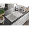 Mexen Bruno évier en granit 1 bac avec égouttoir et robinet de cuisine Duero, blanc - 6513-20-671600-20