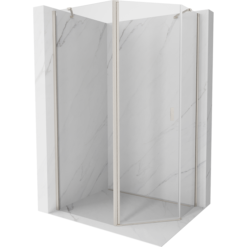 Mexen Mist cabine de douche pentagonale asymétrique pivotante 90 x 80 cm, transparent, nickel brossé - 8A8-090-080-97-00