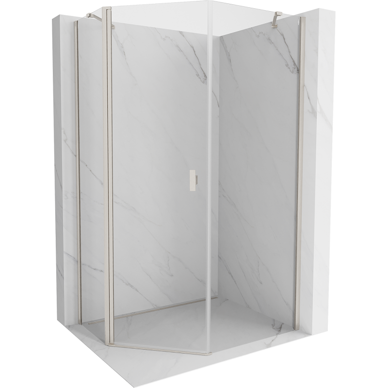 Mexen Mist cabine de douche pentagonale asymétrique pivotante 80 x 90 cm, transparent, nickel brossé - 8A8-080-090-97-00