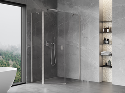 Mexen Mist cabine de douche pentagonale asymétrique pivotante 80 x 100 cm, transparent, nickel brossé - 8A8-080-100-97-00