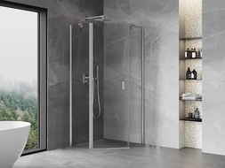 Mexen Mist cabine de douche pentagonale pivotante 100 x 100 cm, transparente, nickel brossé - 8A8-100-100-97-00