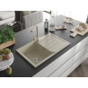 Mexen Bruno évier en granit à 1 bac avec égouttoir et robinet de cuisine Duero, beige - 6513-69-671600-69
